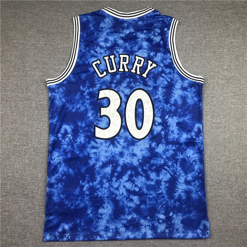 Men Golden State Warriors 30 Curry Blue constellation version Throwback NBA Jersey